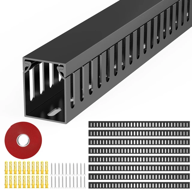 Main image of Open Slot Wiring Raceway Cable Duct,Cable Management Cord Track 123" open slot cable raceway,Black 1.18x1.57",8 pcs desk wire channel to hide computer cables and cords