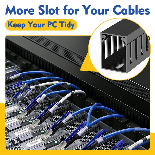Alt view image 7 of 7 - Open Slot Wiring Raceway Cable Duct,Cable Management Cord Track 123" open slot cable raceway,Black 1.18x1.57",8 pcs desk wire channel to hide computer cables and cords