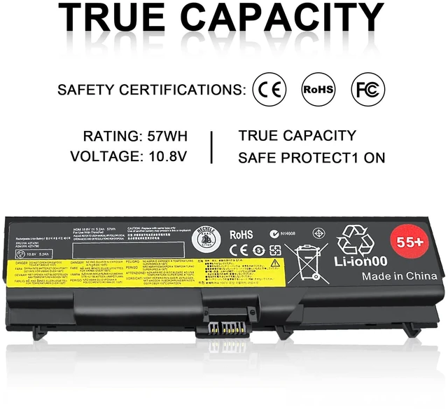 Alt view image 5 of 7 - Laptop Battery Compatible with Lenovo ThinkPad T410 T510 T520 W510 W520 L412 L420 L512 SL410 SL510 50+ Battery fits P/N 0A36303 42T4799 42T4751 42T4235 42T4753 42T4796