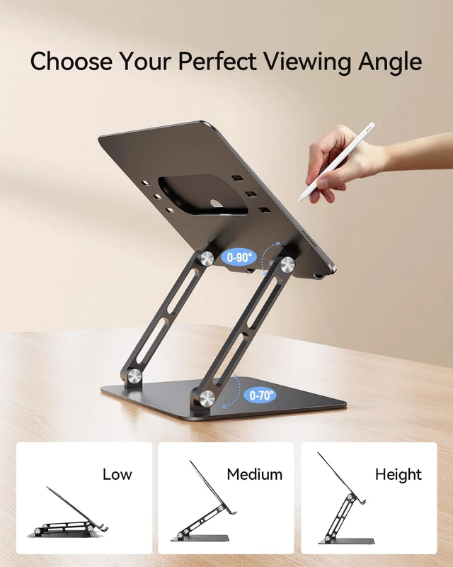 Alt view image 5 of 7 - Adjustable Aluminum Laptop Stand for MacBook Air Pro Neo 10-17.3'' Computer Stand for Desk, Ergonomic Riser, Foldable Portable Notebook Holder for Dell/HP/Lenovo Office Home College