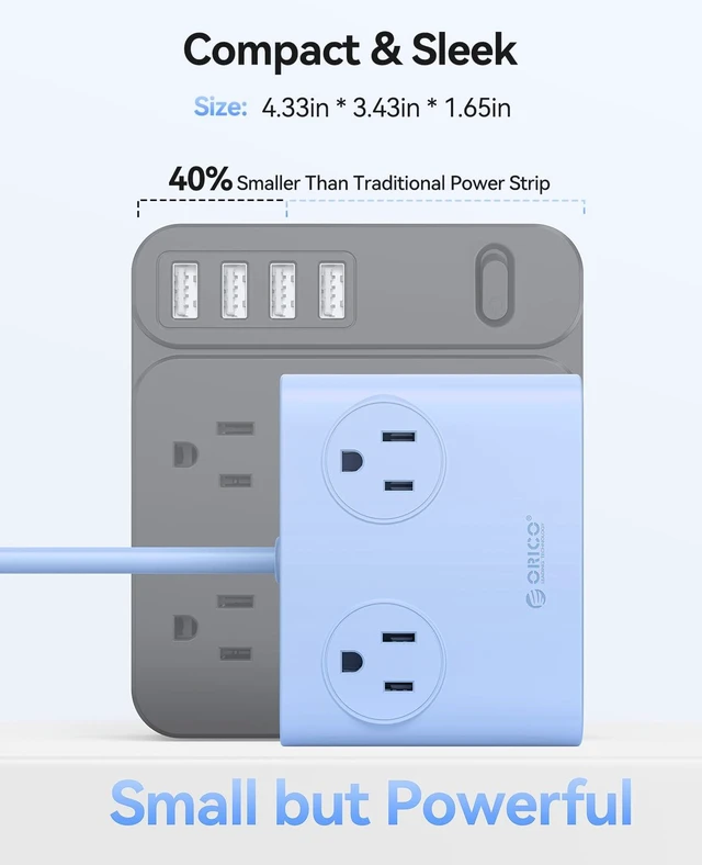 Alt view image 4 of 7 - GaN 8-in-1 Power Strip with 4 AC Outlets, 2 USB-C 2 USB-A Ports 45° Flat Plug, 5ft Extension Cord, Compact Desktop Charging Station for Cruise, Travel, Home Office, ETL Listed (1 Pack)