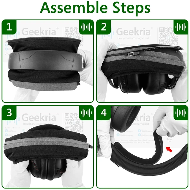 Alt view image 5 of 6 - Large Velour Headband Cover Pad Set for 3.5-4.5 cm Headbands Zipper Sleeve Base, Detachable Hook-And-Loop Velour Cushion, Foam Reduces Head Pressure, Protects From Sweat And Wear