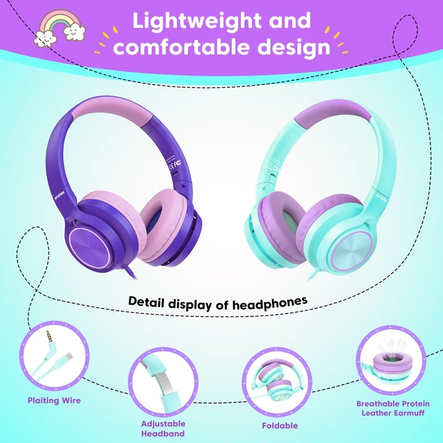 Alt view image 5 of 7 - Kids Headphones for School with 3.5mm/USB C Headphones & HD Mic Over-Ear Headphone for School, Foldable Type C Headphone, Safe Volume for iPad/Travel/Tablets/Classroom, Back to School gift