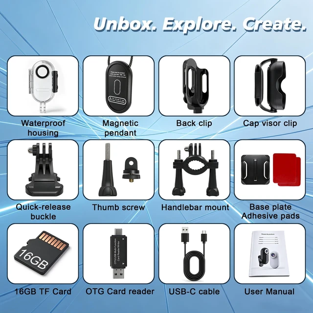 Alt view image 4 of 7 - Mini Body Camera with Waterproof Case, 26g Wearable Camera, Ebony 1" Screen,16GB Card,Magnetic Pendant,Thumb-size,Action Cam,Necklace Camera,POV,Vlogging,Snorkeling,Surfing,Hiking,Sports