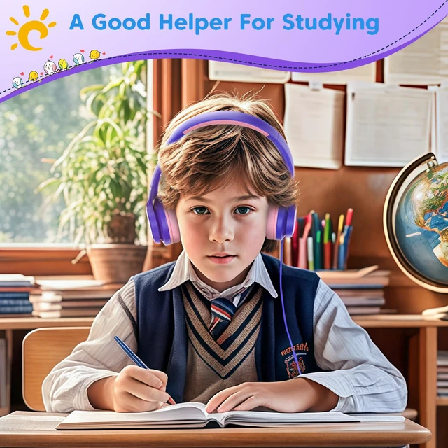 Alt view image 3 of 7 - Kids Headphones for School with 3.5mm/USB C Headphones & HD Mic Pink Headphone for School, Comfort Type C Headphone, Safe Volume for iPad/Travel/Tablets/Classroom, Back to School gift