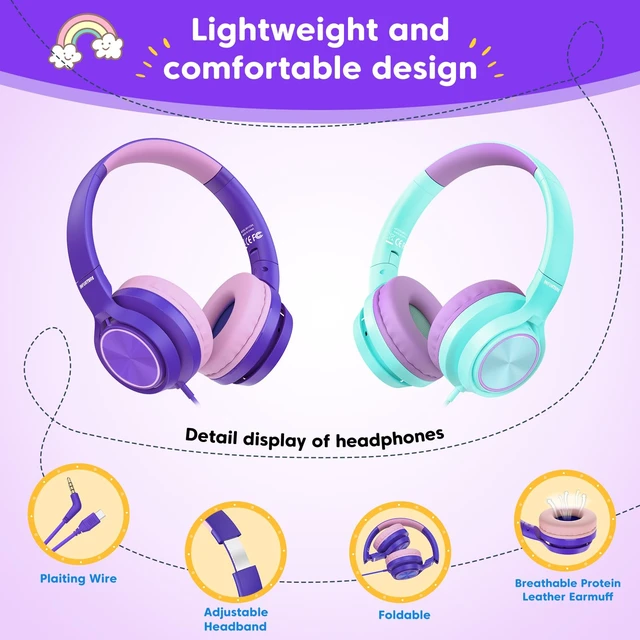 Alt view image 5 of 7 - Kids Headphones for School with 3.5mm/USB C Headphones & HD Mic Pink Headphone for School, Comfort Type C Headphone, Safe Volume for iPad/Travel/Tablets/Classroom, Back to School gift