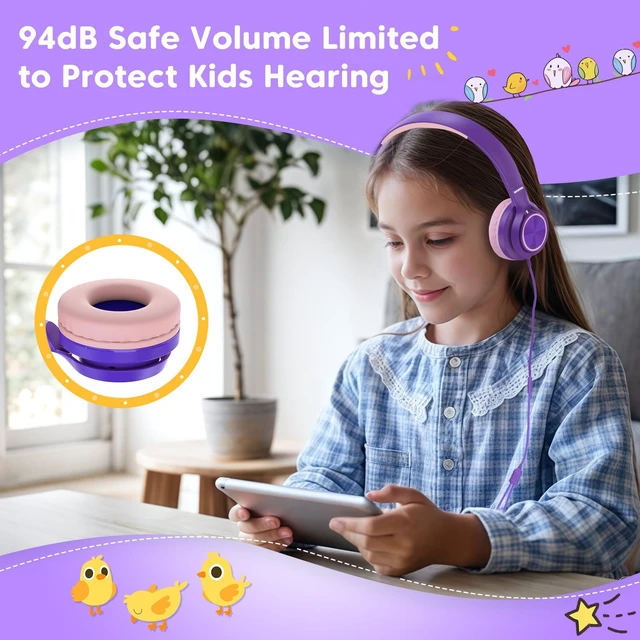 Alt view image 4 of 7 - Kids Headphones for School with 3.5mm/USB C Headphones & HD Mic Pink Headphone for School, Comfort Type C Headphone, Safe Volume for iPad/Travel/Tablets/Classroom, Back to School gift