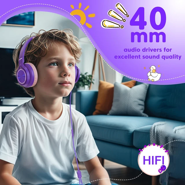 Alt view image 6 of 7 - Kids Headphones for School with 3.5mm/USB C Headphones & HD Mic Pink Headphone for School, Comfort Type C Headphone, Safe Volume for iPad/Travel/Tablets/Classroom, Back to School gift