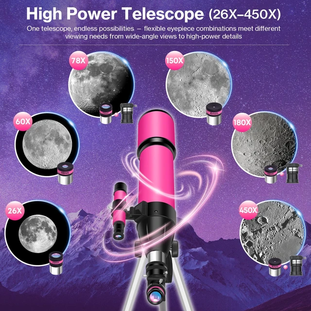 Alt view image 3 of 7 - 80mm Aperture, 600mm Refractor Travel Telescope for Adults and Kids High Power,Telescopes with AZ Tripod, Phone Adapter and Carry Bag for Moon Viewing, Nature, Camping and Family Stargazing