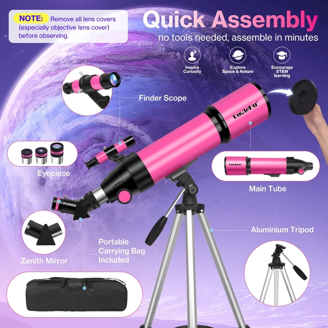 Alt view image 4 of 7 - 80mm Aperture, 600mm Refractor Travel Telescope for Adults and Kids High Power,Telescopes with AZ Tripod, Phone Adapter and Carry Bag for Moon Viewing, Nature, Camping and Family Stargazing
