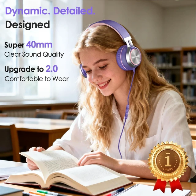 Alt view image 4 of 7 - USB C Headphone for Kids & Adults Over-Ear Headphone with HD Mic Adjustable Wired Headphones for School, Comfort Ear Cups, Hi-Fi Stereo, Cord for iPhone 17, iPad, Tablet, Laptop, Travel