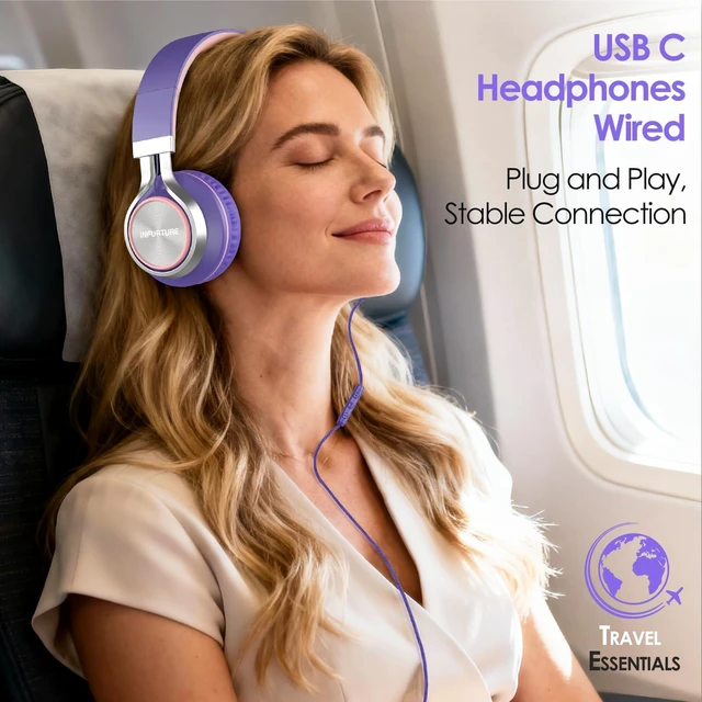 Alt view image 5 of 7 - USB C Headphone for Kids & Adults Over-Ear Headphone with HD Mic Adjustable Wired Headphones for School, Comfort Ear Cups, Hi-Fi Stereo, Cord for iPhone 17, iPad, Tablet, Laptop, Travel