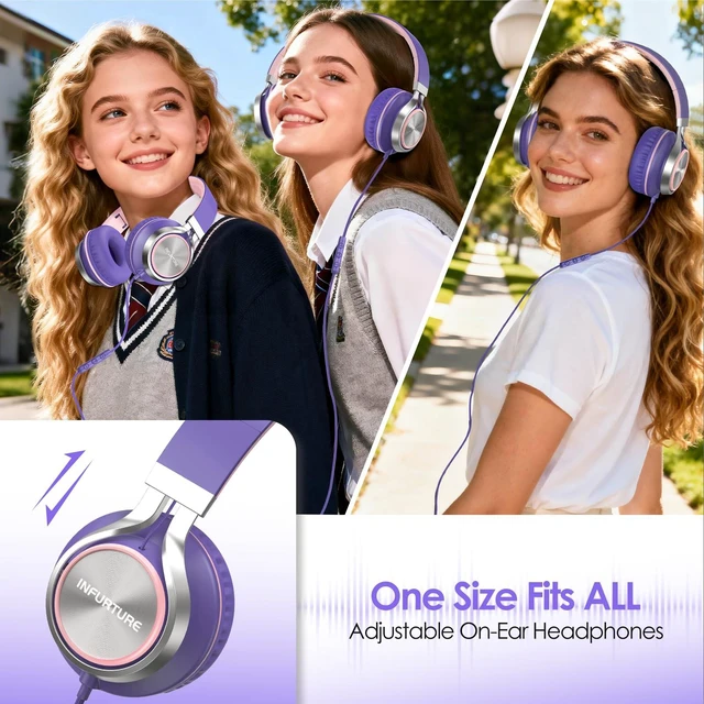 Alt view image 7 of 7 - USB C Headphone for Kids & Adults Over-Ear Headphone with HD Mic Adjustable Wired Headphones for School, Comfort Ear Cups, Hi-Fi Stereo, Cord for iPhone 17, iPad, Tablet, Laptop, Travel