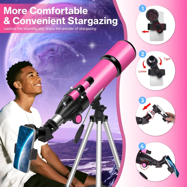 Alt view image 5 of 7 - 80mm Aperture, 600mm Refractor Travel Telescope for Adults and Kids High Power,Telescopes with AZ Tripod, Phone Adapter and Carry Bag for Moon Viewing, Nature, Camping and Family Stargazing