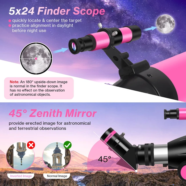 Alt view image 6 of 7 - 80mm Aperture, 600mm Refractor Travel Telescope for Adults and Kids High Power,Telescopes with AZ Tripod, Phone Adapter and Carry Bag for Moon Viewing, Nature, Camping and Family Stargazing