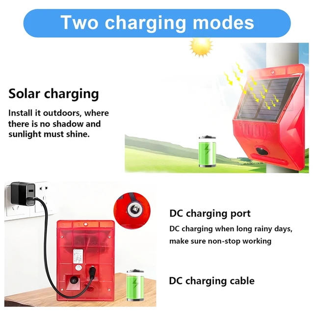 Alt view image 6 of 7 - Solar Motion Sensor Alarm Outdoor Motion Detector 129db Loud Sound Security Siren IP65 Waterproof Protected for Garden,Farm,Yard,Chicken coop,4 Pack