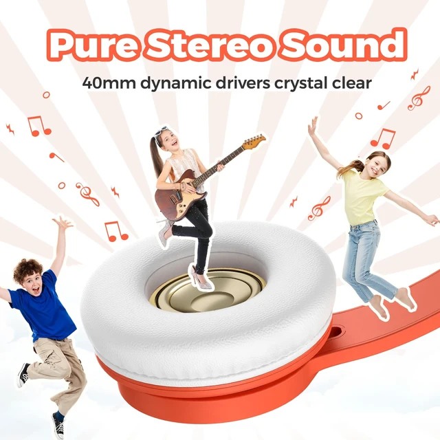 Alt view image 5 of 7 - Kids Headphones with Cord for School, 85dB, 3.5mm Jack, Orange Upgraded Stereo Sound, Foldable Design, Adjustable On-Ear Kids Headphones for Toddler/Boys/Girls/Tablet/Classroom/Travel