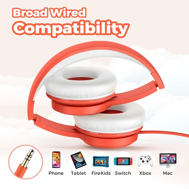Alt view image 6 of 7 - Kids Headphones with Cord for School, 85dB, 3.5mm Jack, Orange Upgraded Stereo Sound, Foldable Design, Adjustable On-Ear Kids Headphones for Toddler/Boys/Girls/Tablet/Classroom/Travel