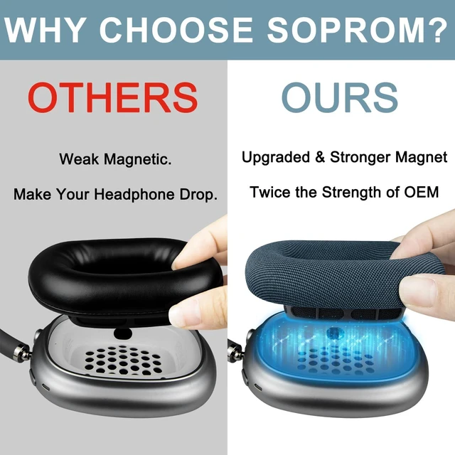 Alt view image 3 of 7 - Ear Cushions for AirPods Max 1 & 2 Replacement EarPads Upgraded Ear Pads Cups Covers with Durable Mesh Fabric, Noise Isolation and Stronger Magnet Color