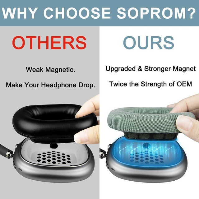 Alt view image 3 of 7 - Ear Cushions for AirPods Max 1 & 2 Replacement EarPads Upgraded Ear Pads Cups Covers with Durable Mesh Fabric, Noise Isolation and Stronger Magnet Color
