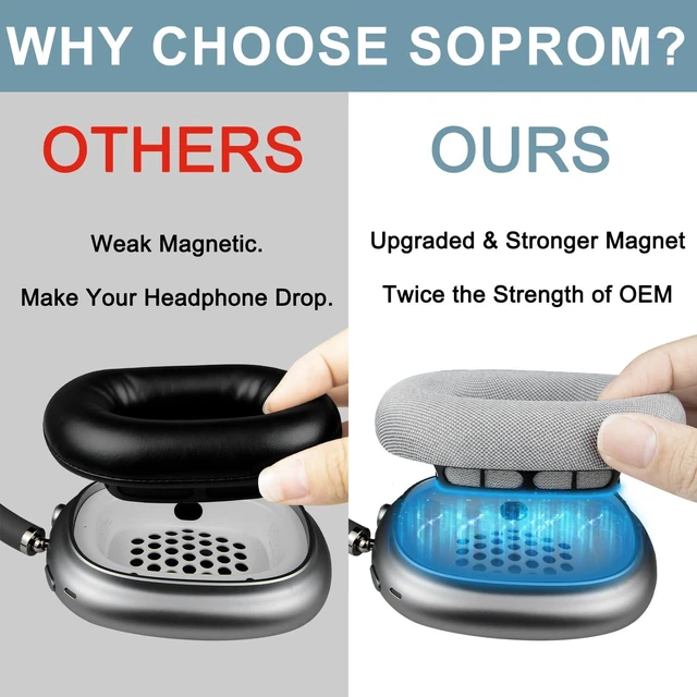 Alt view image 3 of 7 - Ear Cushions for AirPods Max 1 & 2 Replacement EarPads Upgraded Ear Pads Cups Covers with Durable Mesh Fabric, Noise Isolation and Stronger Magnet Color