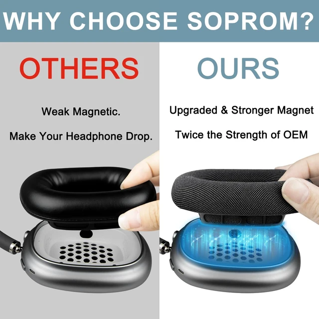 Alt view image 3 of 7 - Ear Cushions for AirPods Max 1 & 2 Replacement EarPads Upgraded Ear Pads Cups Covers with Durable Mesh Fabric, Noise Isolation and Stronger Magnet Color