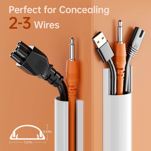 Alt view image 2 of 7 - 42.5in Adhesive Cord Hider Wall, Mounted TV Cord Cover Kit, Multiple Cable Raceways for Wall Corner, Wire Cover Hiders for 2-3 Cables, 1.57" W X 0.59" H, White