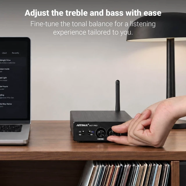 Alt view image 6 of 7 - A07 Pro Bluetooth 5.2 Amplifier 300Wx2 Class D Stereo Amp TPA3255 Desktop Receiver with Bass/Treble Tone Controls.Class D Integrated Amp for passive speakers & 2.0/2.1 home theater