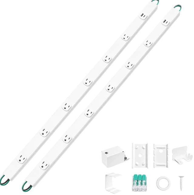 Main image of 2 Pack Under Cabinet Power Strip Hardwire, 6 Tamper Resistant Outlets with 2 USB, Full-Metal Hardwired, Linkable, Power Strip for Conference Tables workbenches, ETL Listed, 15A, White