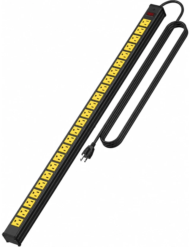 Main image of 24 Outlet Long Power Strip,Heavy Duty Metal Socket Power Strip,Aluminum with 15-Foot Extension Power Cord,ETL Certified for Home, Office, Garage and Workshop Black and Yellow
