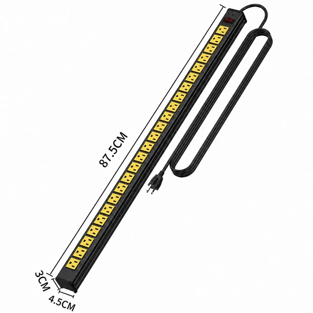 Alt view image 3 of 7 - 24 Outlet Long Power Strip,Heavy Duty Metal Socket Power Strip,Aluminum with 15-Foot Extension Power Cord,ETL Certified for Home, Office, Garage and Workshop Black and Yellow