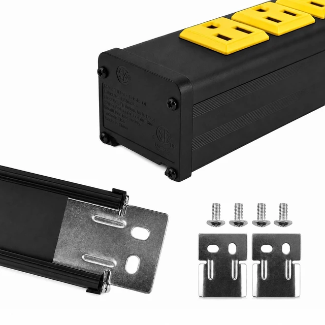 Alt view image 5 of 7 - 24 Outlet Long Power Strip,Heavy Duty Metal Socket Power Strip,Aluminum with 15-Foot Extension Power Cord,ETL Certified for Home, Office, Garage and Workshop Black and Yellow