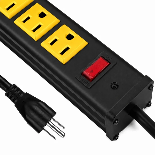 Alt view image 6 of 7 - 24 Outlet Long Power Strip,Heavy Duty Metal Socket Power Strip,Aluminum with 15-Foot Extension Power Cord,ETL Certified for Home, Office, Garage and Workshop Black and Yellow
