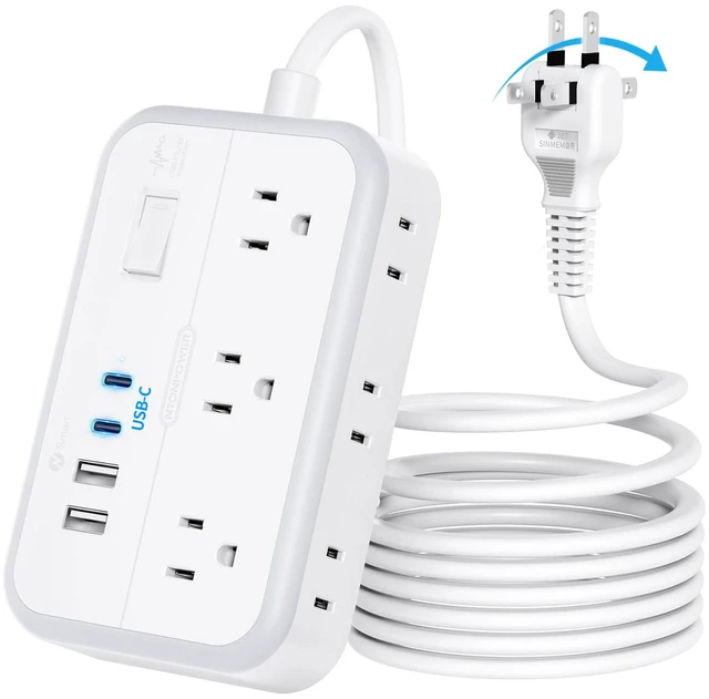 Main image of 10FT Extension Cord 2 Prong, 2 Prong to 3 Prong Outlet Adapter, 1875W 2 Prong Power Strip with 4 USB Ports(2 USB C),Wall Mount Flat Plug Extension Cord Old House
