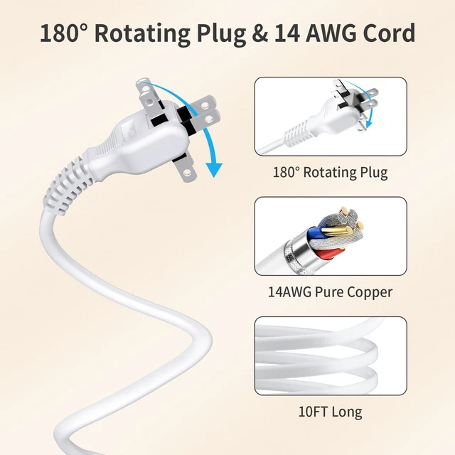 Alt view image 2 of 7 - 10FT Extension Cord 2 Prong, 2 Prong to 3 Prong Outlet Adapter, 1875W 2 Prong Power Strip with 4 USB Ports(2 USB C),Wall Mount Flat Plug Extension Cord Old House