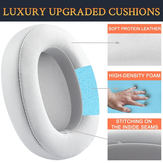 Alt view image 4 of 5 - Earpads for Sony WH-XB900N/WH-CH710N/WH-CH720N/WH-RF400/MDR-RF895RK Headphones, Ear Pads Cushions with Soft Protein Leather, High Density Foam - White Smoke