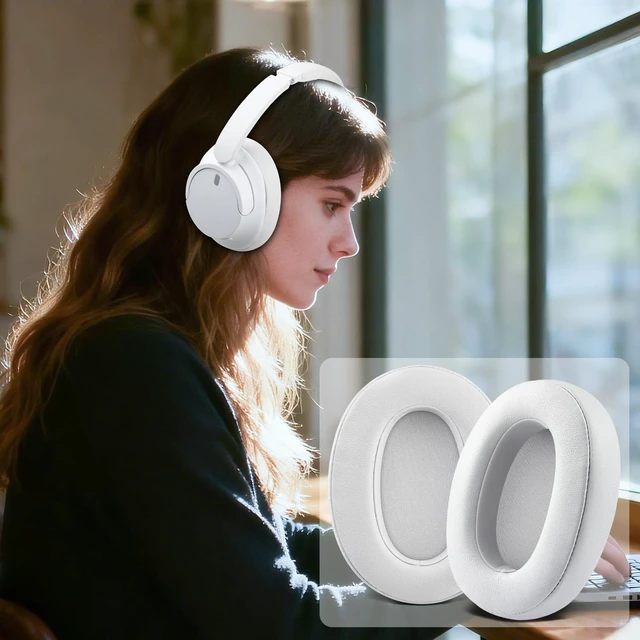 Alt view image 5 of 5 - Earpads for Sony WH-XB900N/WH-CH710N/WH-CH720N/WH-RF400/MDR-RF895RK Headphones, Ear Pads Cushions with Soft Protein Leather, High Density Foam - White Smoke