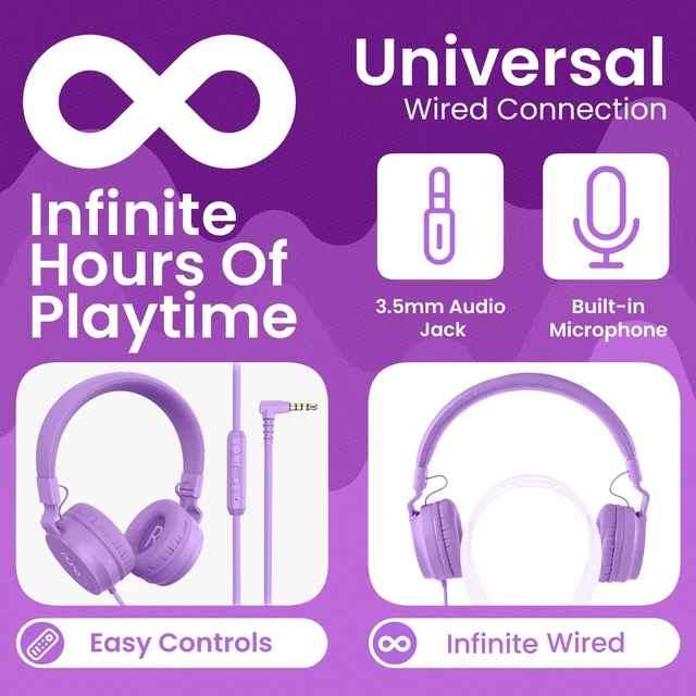 Alt view image 3 of 7 - Kids Headphones, Volume-Limiting 85dB, PuroBasic, Purple Adjustable, Safer & Comfortable Headphones for Kids Compatible with PCs, Smartphones & Tablets, Ideal for School & Travel