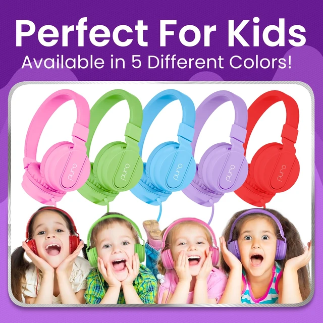 Alt view image 7 of 7 - Kids Headphones, Volume-Limiting 85dB, PuroBasic, Purple Adjustable, Safer & Comfortable Headphones for Kids Compatible with PCs, Smartphones & Tablets, Ideal for School & Travel