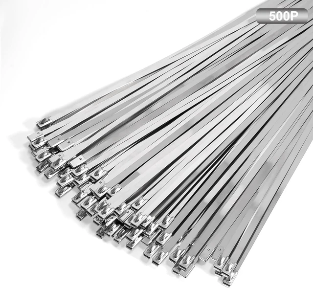 Main image of Metal Zip Ties 12 inch Stainless Steel Cable Ties 500 Pack 270 lbs Heavy Duty Self-locking Wire Ties High Temp Zipties Chain Link fence Ties Multi Purpose Binding for Machinery Vehicles Fence