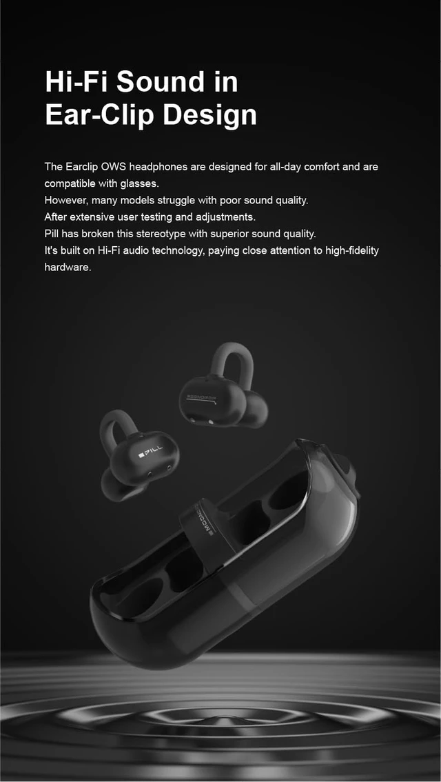 Alt view image 7 of 7 - Pill Open Ear Headphones Bluetooth 6.0 OWS Hanging Earphones IPX4 Open Ear Clip Wireless Earbuds Built-in AI ENC MD-0WS-003 (RED)