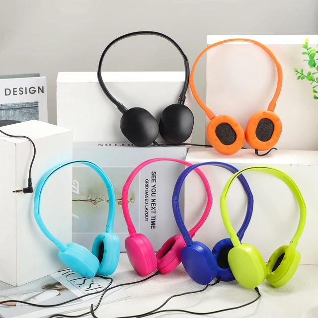 Alt view image 4 of 7 - 30 Pack Wired Headphones, Adjustable On Ear Headphones, Mixed Colors with Stereo, Earbuds for Schools, Laptop, Travel, Plane, Tablet