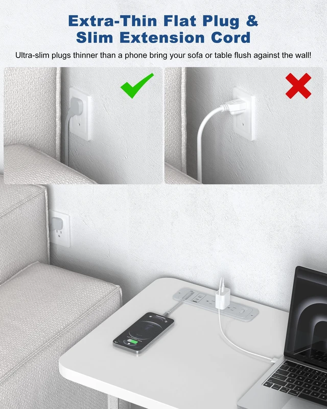 Alt view image 6 of 7 - Recessed Power Strip,Retractable USB C Cable,65W USB C,Grey,6FT Flush Mount Countertop Drawer Outlet, Furniture Hidden Outlet for Side Table,End Table,3 Outlets