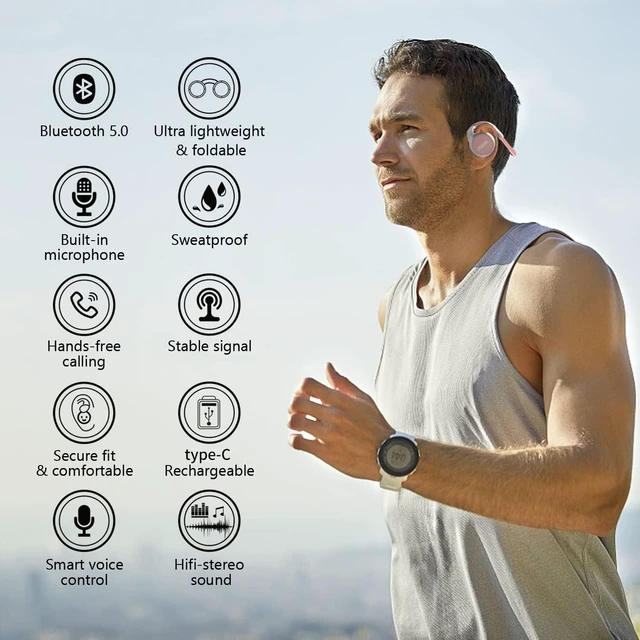Alt view image 3 of 7 - Behind The Head Headphones, Wrap Around Head Small Bluetooth Headphones Lightweight Foldable Wireless Sports Sweatproof Headset with Microphone & Carrying Case (Gold)