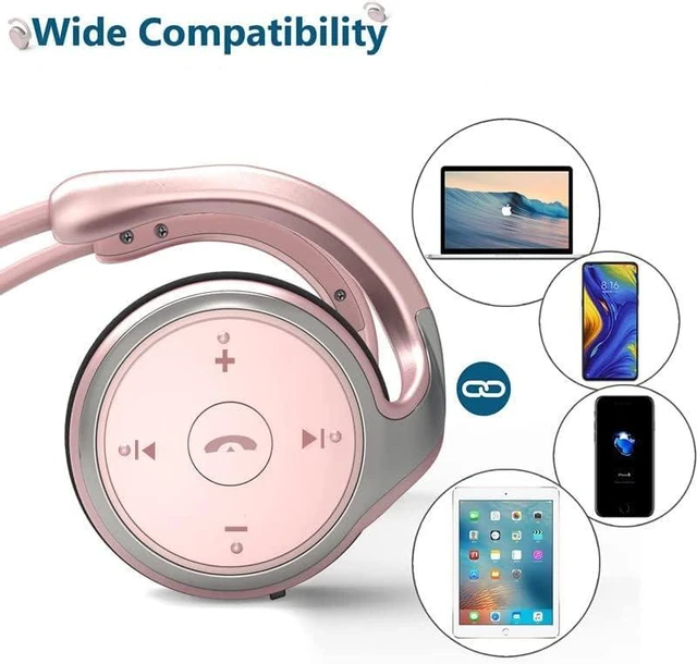 Alt view image 6 of 7 - Behind The Head Headphones, Wrap Around Head Small Bluetooth Headphones Lightweight Foldable Wireless Sports Sweatproof Headset with Microphone & Carrying Case (Gold)