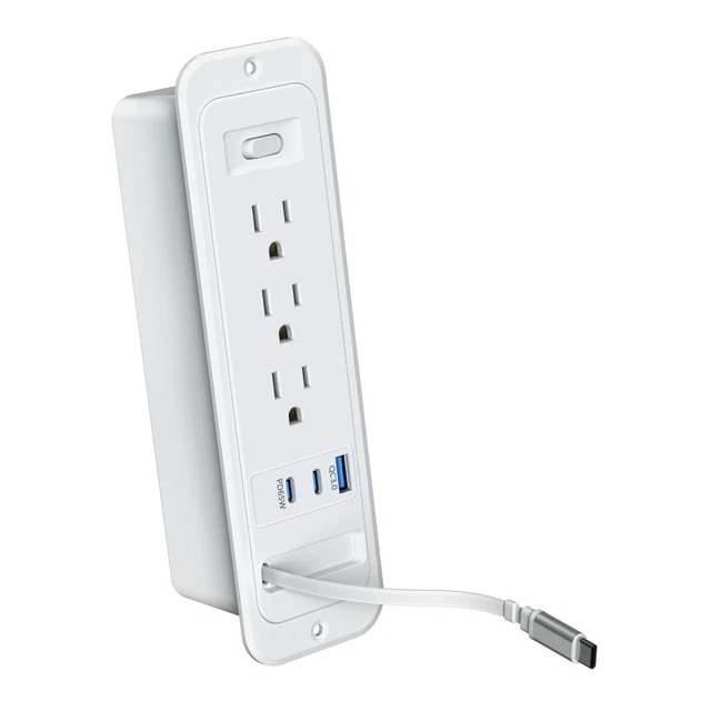 Alt view image 7 of 7 - Recessed Power Strip,Retractable USB C Cable,65W USB C,Grey,6FT Flush Mount Countertop Drawer Outlet, Furniture Hidden Outlet for Side Table,End Table,3 Outlets