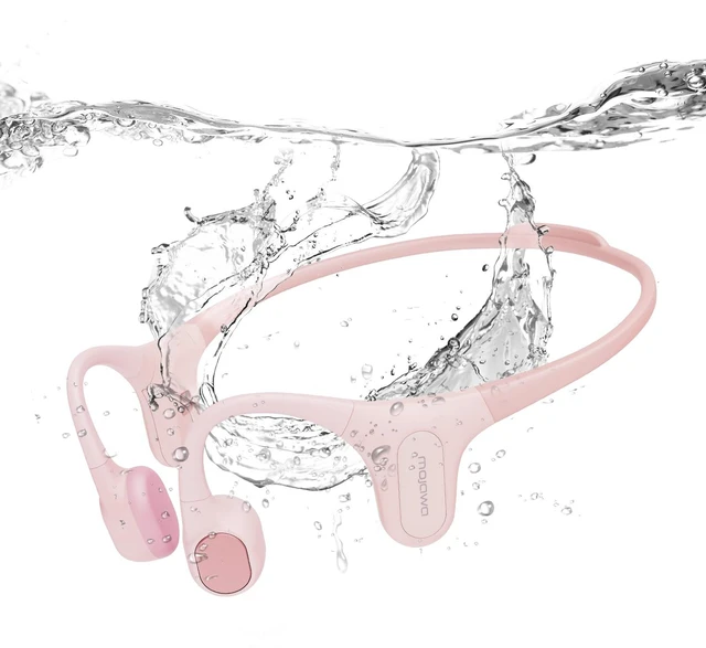 Main image of Run Plus Bone Conduction Headphones, IP68 Waterproof, 32GB MP3 8H Playtime Open-Ear Bluetooth 5.2, Deep Bass, Secure Fit for Running Swimming & Gym, Pink