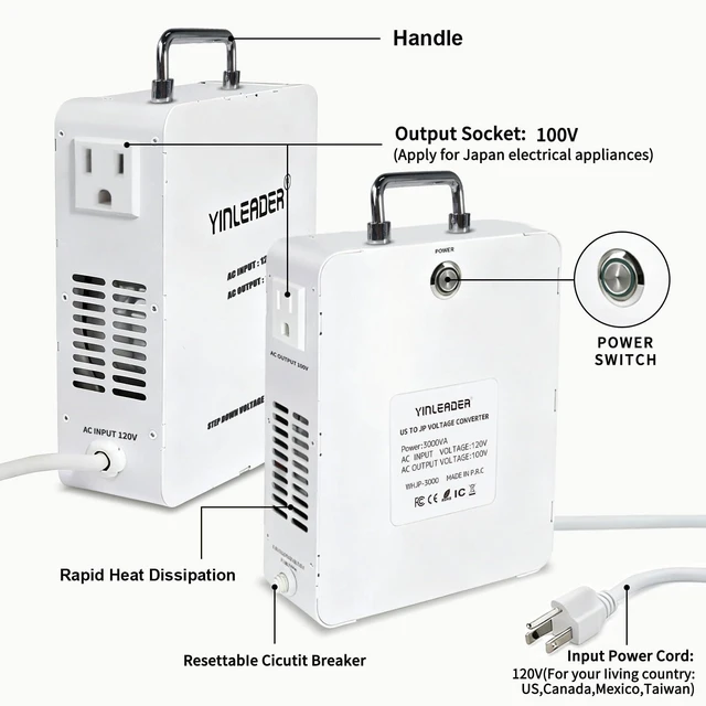 Alt view image 2 of 7 - 3000W Convert 120V to 100V Step Down Voltage Transformer Perfect for Japanese High-Power Devices in US(White)