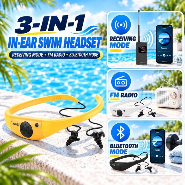 Alt view image 5 of 7 - T6+W18 Swim Music Combo Waterproof Swimming MP3 Player + Bluetooth Transmitter No Need to Download Music, Support Spotify, Swim with Your Stream APP