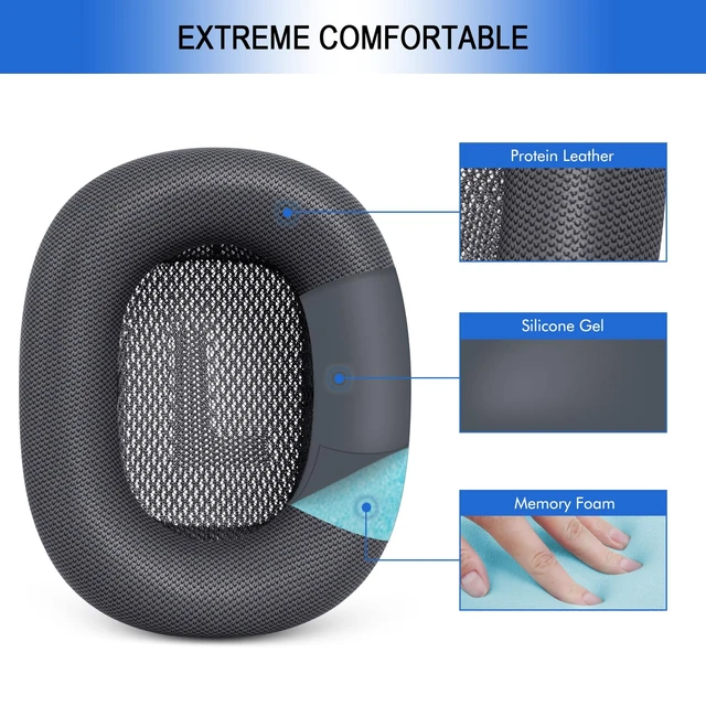 Alt view image 4 of 7 - Ear Cushions for Apple AirPods Max 1 & 2, Replacement Cups Headphone Cover Upgraded Earpads for Air Pod Max with Protein Leather Silicone Gel for Workout Gym (Space Gray)